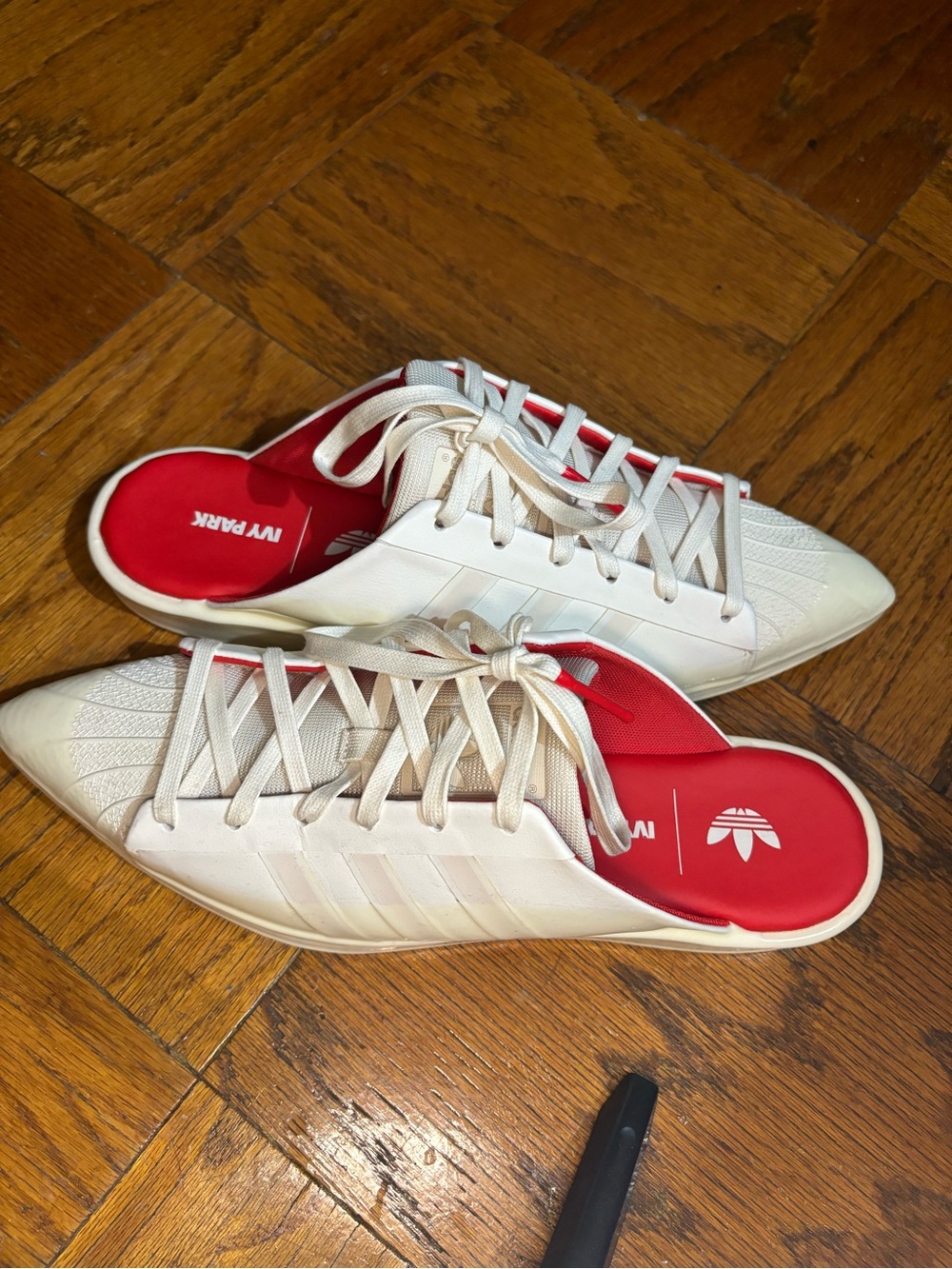 adidas White & Red Pointed Lace-Up Sneaker Mules - Picture 5 of 10